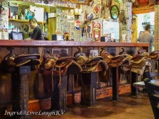 The restaurant has saddles for barstools.