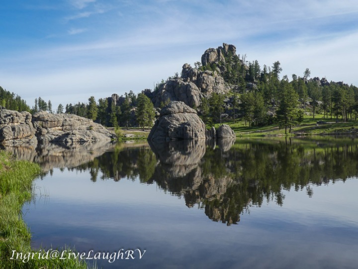 Granite rock reflections at Sylvan Lake in South Dakota